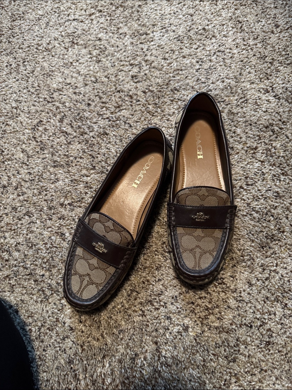 Coach Brown Signature Canvas Penny Loafers with Dark Leather Trim